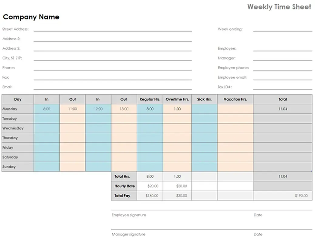 Mẫu bảng chấm công hàng tuần Excel của Microsoft365