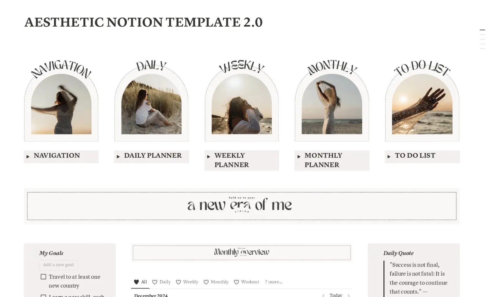 Modèles Notion esthétiques : Tableau de bord esthétique et mignon pour planifier votre vie via Notion