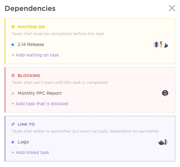Dependencias en ClickUp
