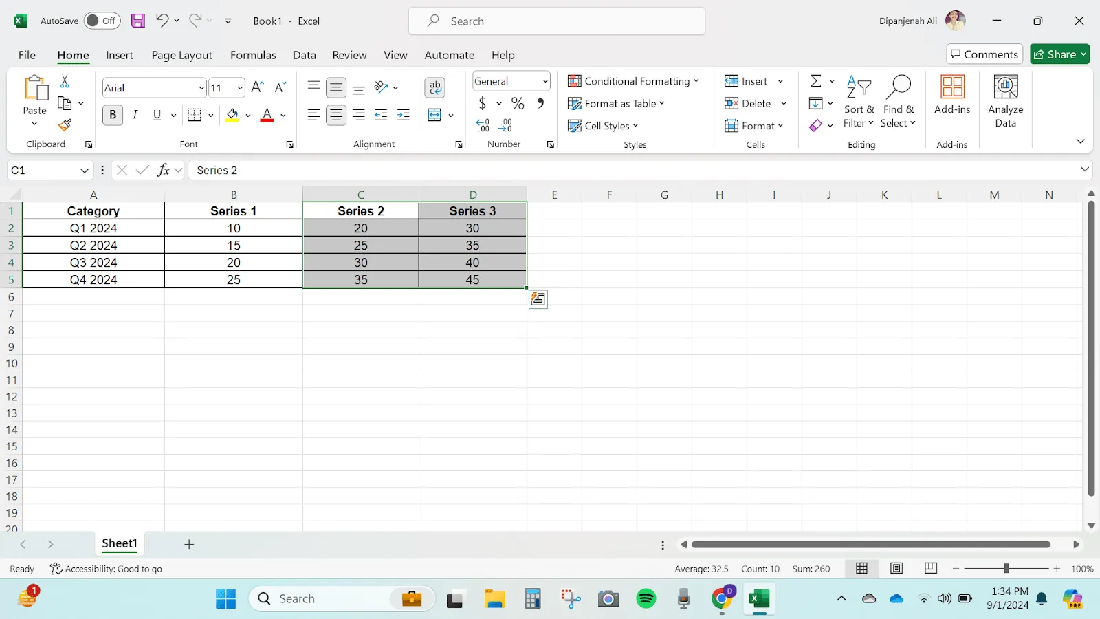 cách thêm biểu đồ cột xếp chồng trong Excel - Chọn dữ liệu trong Excel
