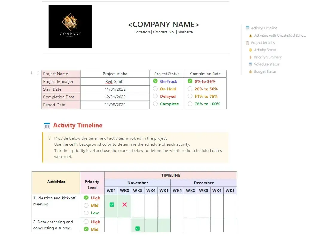 Modèle de rapport de projet ClickUp