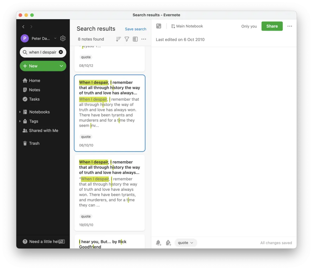ผู้ใช้กำลังค้นหาบันทึกเฉพาะใน Evernote