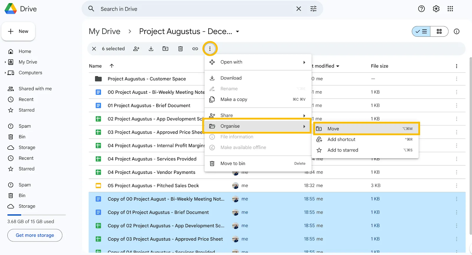 Comment copier un dossier dans Google Drive : étape 6