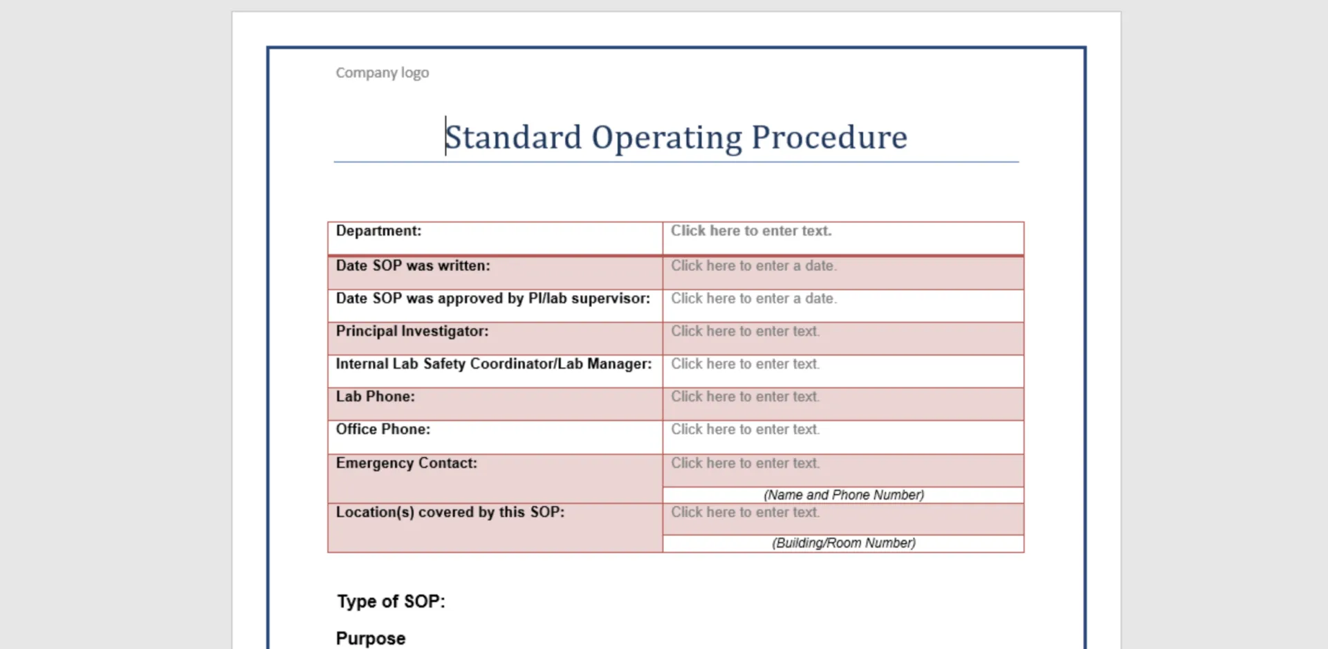 Modèle de procédures opératoires normalisées (SOP) pour le secteur médical au format MS Word par Process St.