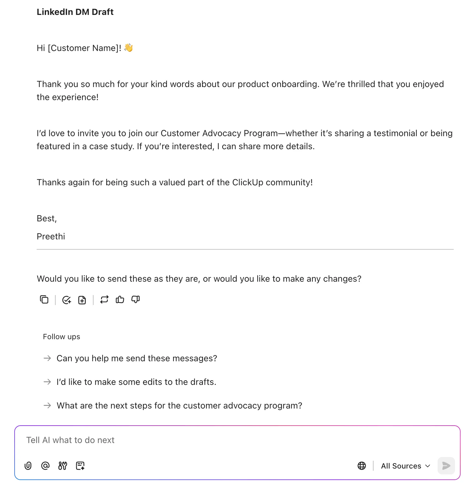Prompt personalizzato ClickUp Brain
