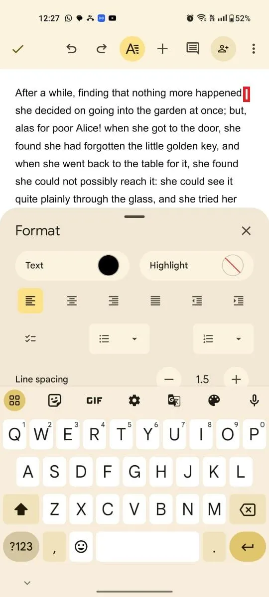 การเยื้องบรรทัดใน Google Docs (เวอร์ชันมือถือ)