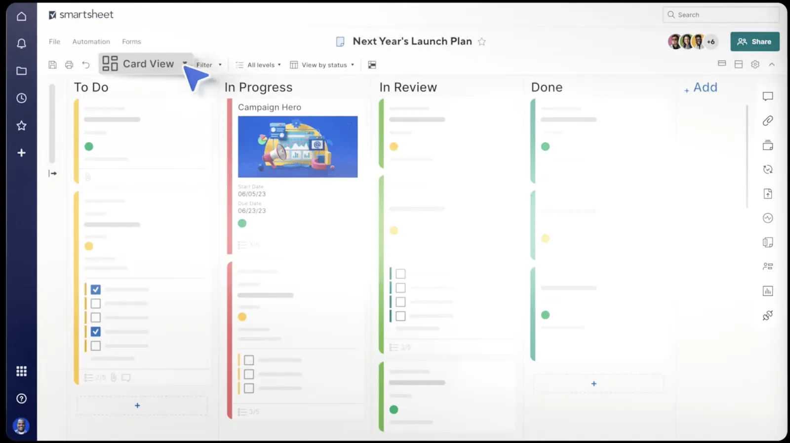 Smartsheet umožňuje spolupráci na úkolech.