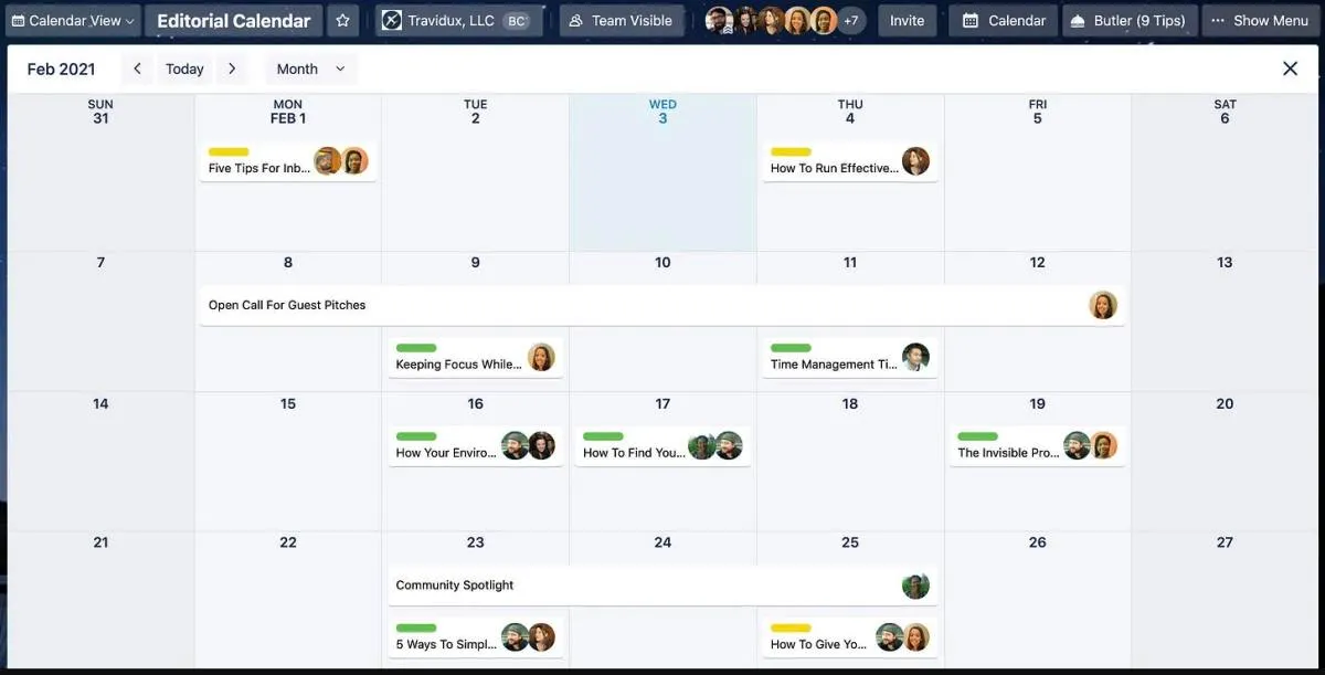 Chế độ xem lịch Trello Ví dụ