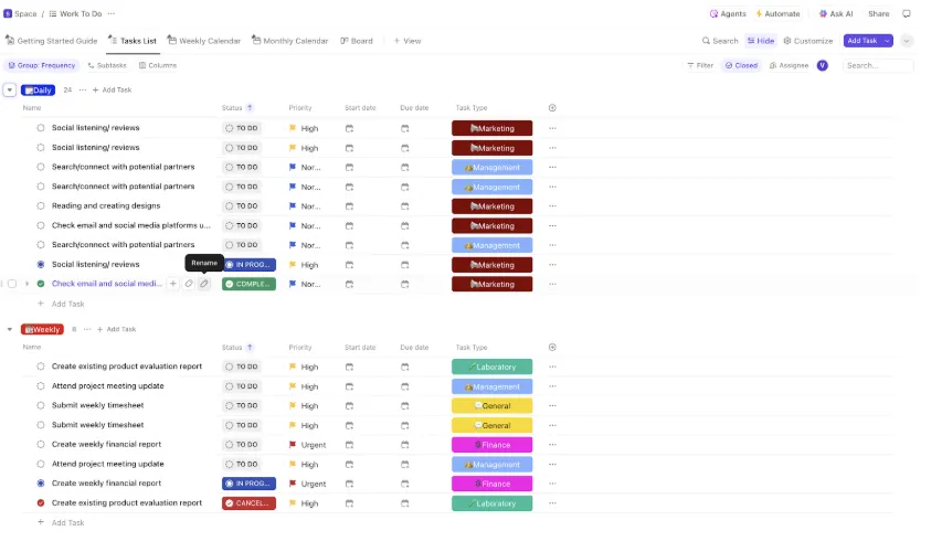Template Daftar Tugas ClickUp