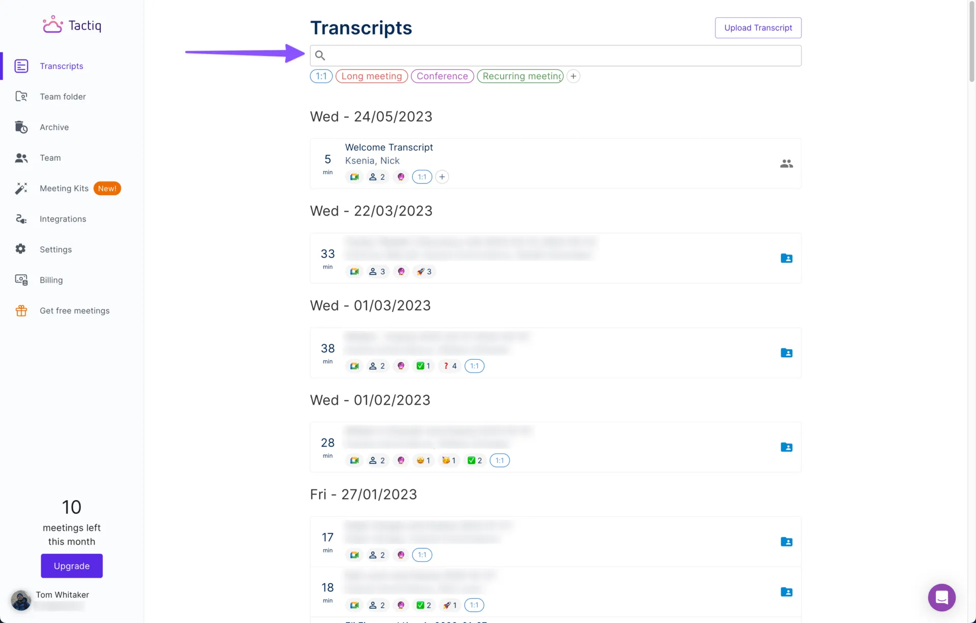 Trascrizione delle riunioni con Tactiq.io
