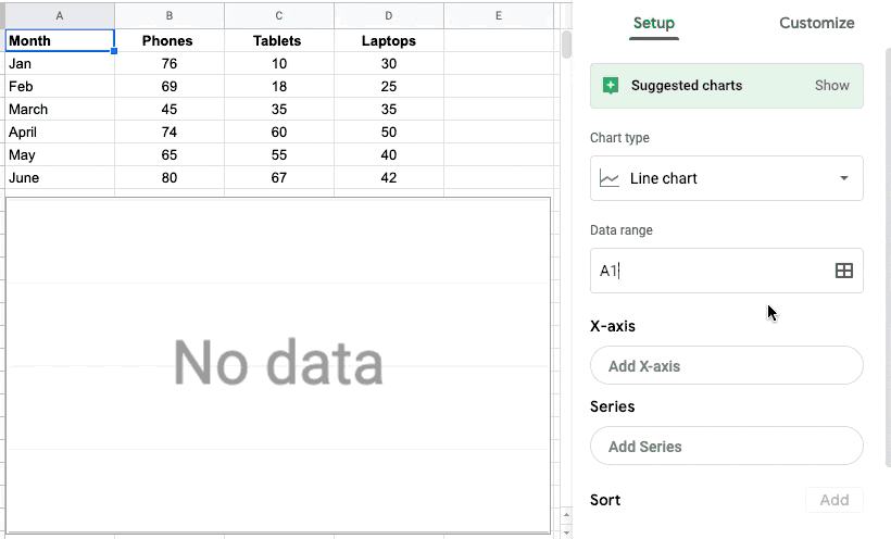 Google E-Tablolar'da grafik kurulum ayarları