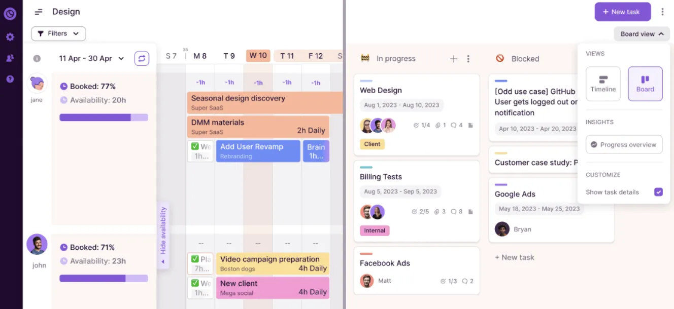 Toggl Plan: Beralih antara berbagai tampilan proyek untuk merencanakan dan memvisualisasikan beban kerja tim dengan jelas