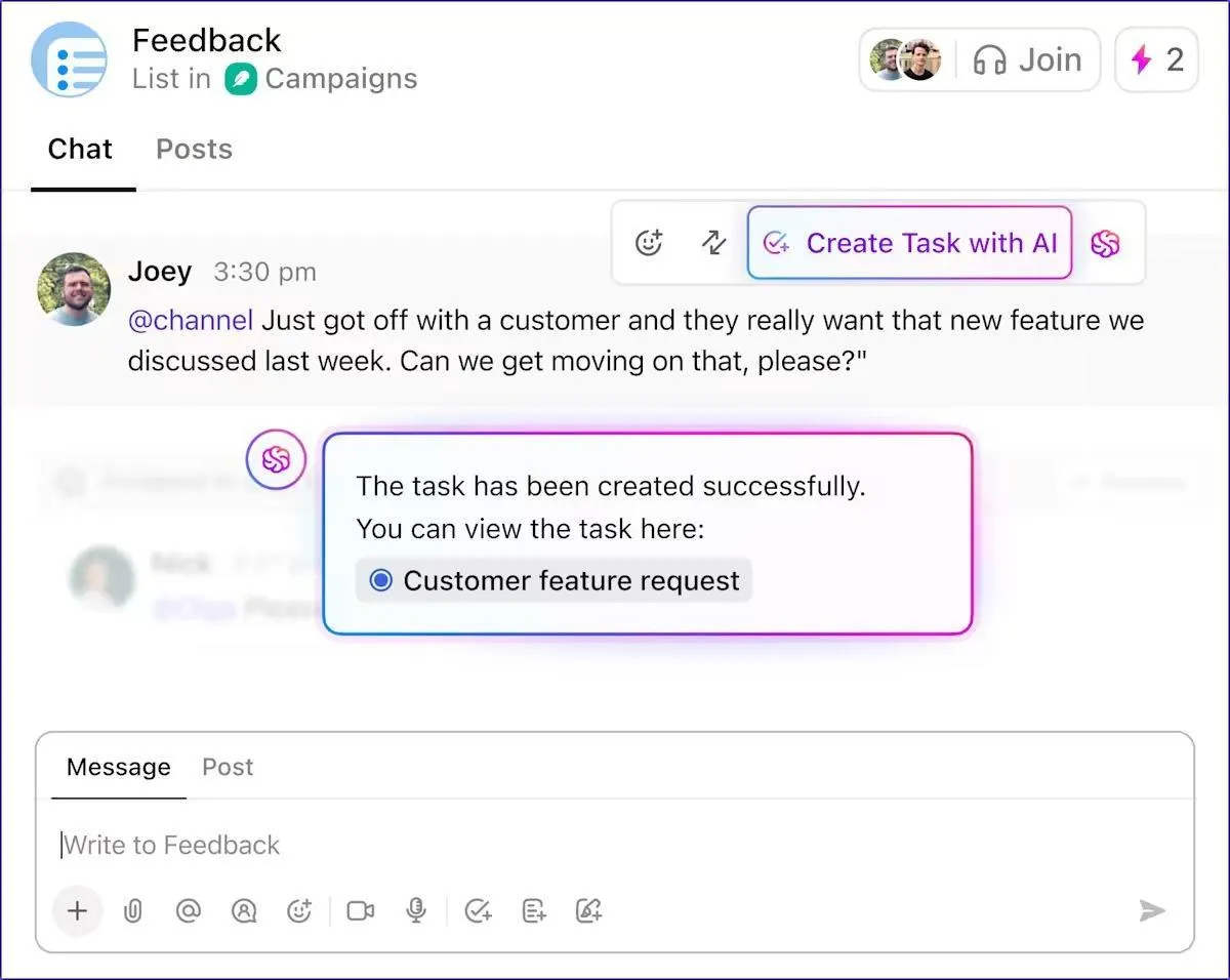 ClickUp görevleri ile işinizin geri kalanıyla bağlantı kuran ilk yapay zeka ile eğilimleri takip edin ve verileri analiz edin.