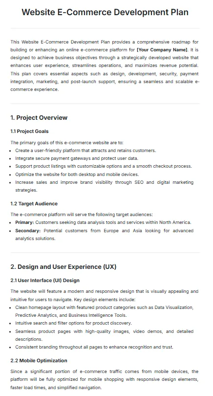 Mẫu kế hoạch phát triển trang web thương mại điện tử của Template.net