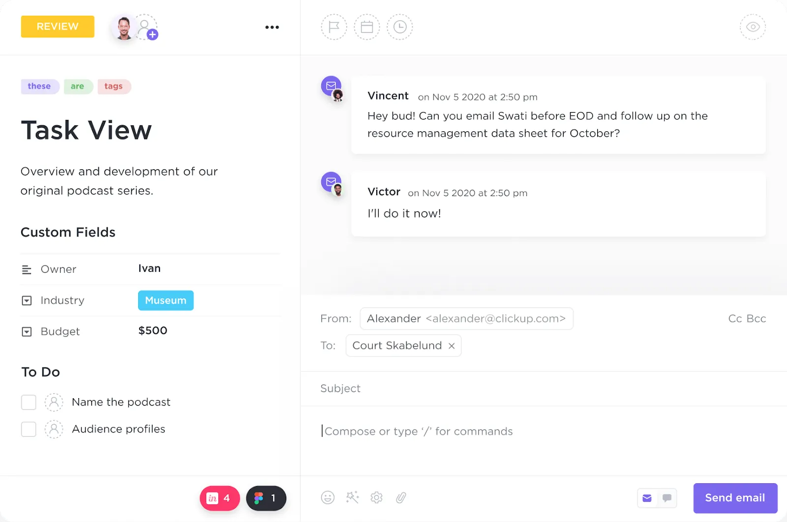 Tareas de ClickUp: crear reglas de Gmail