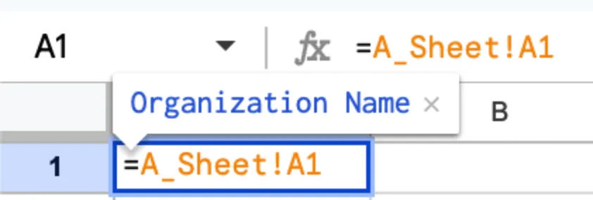 Langkah 1 untuk menggunakan fungsi 'Referensi Sel' di Google Sheets