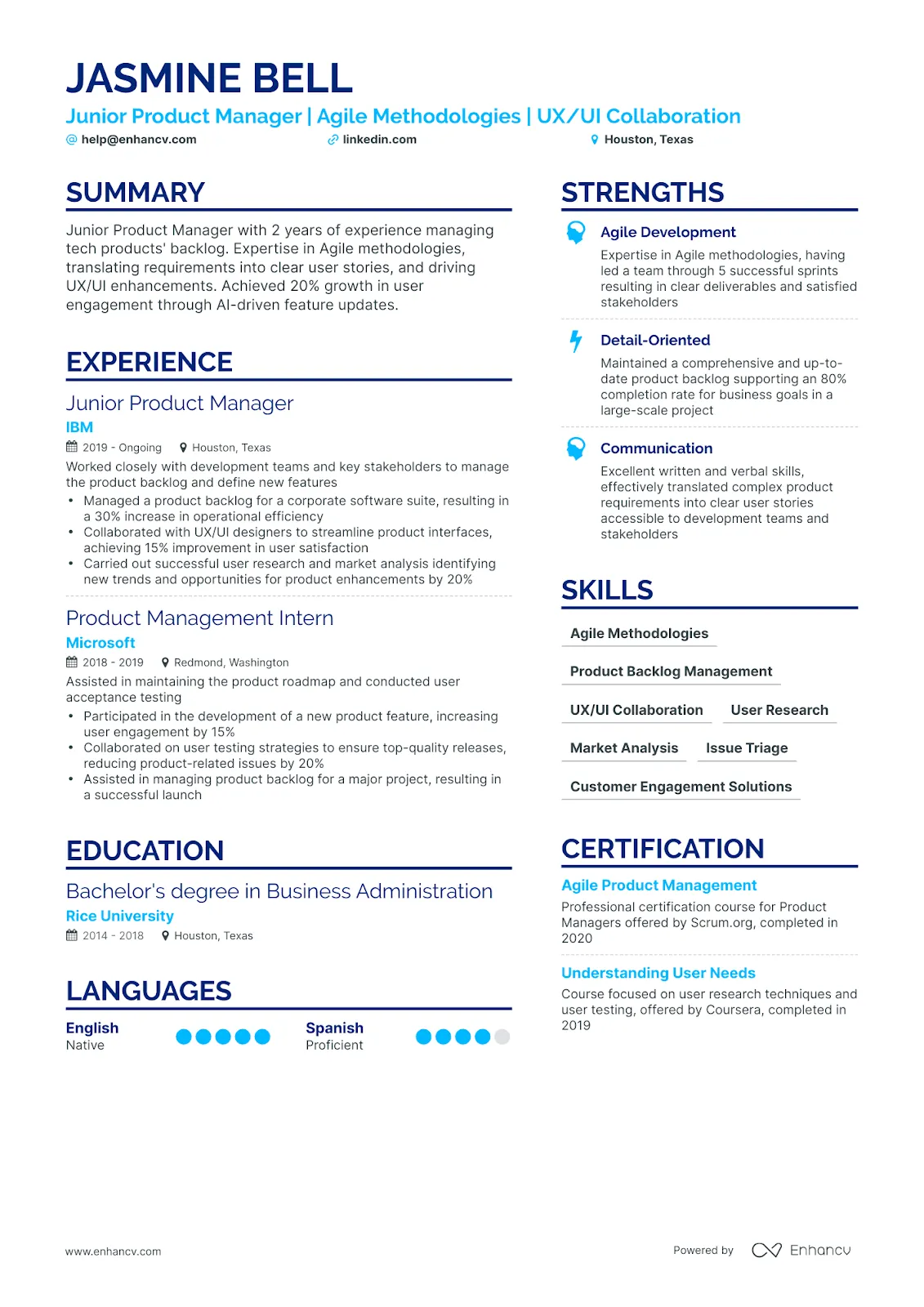Modèle pour chef de produit junior