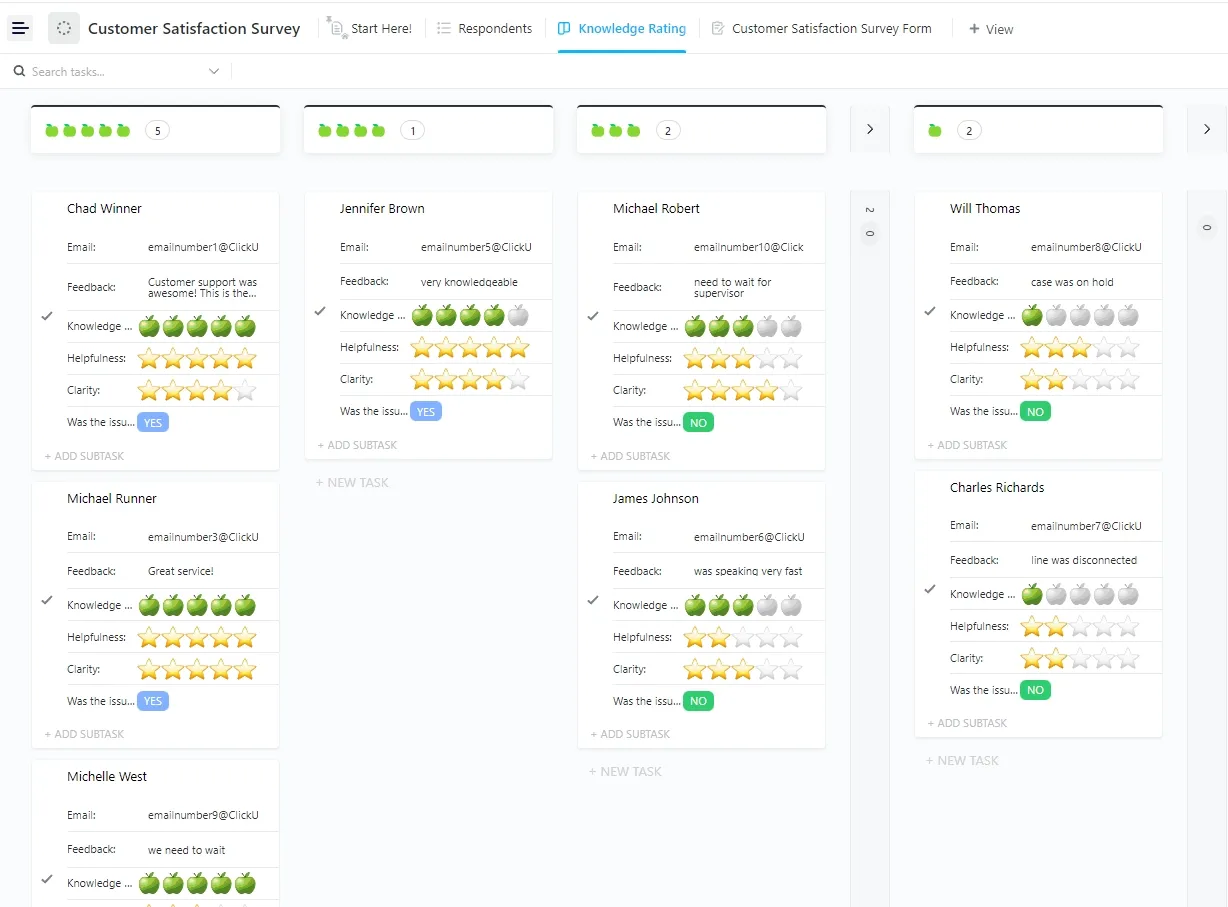 Modelo de resultados de pesquisa de satisfação do cliente ClickUp