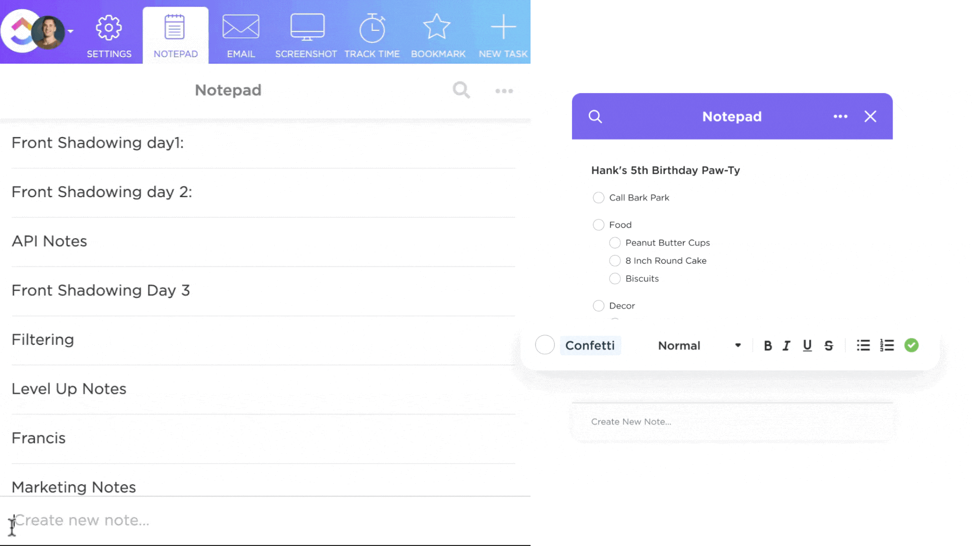 Uso del Bloc de notas de ClickUp