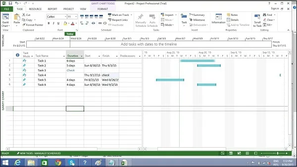 Задайте продължителността на задачите: диаграма на Гант в Microsoft Project