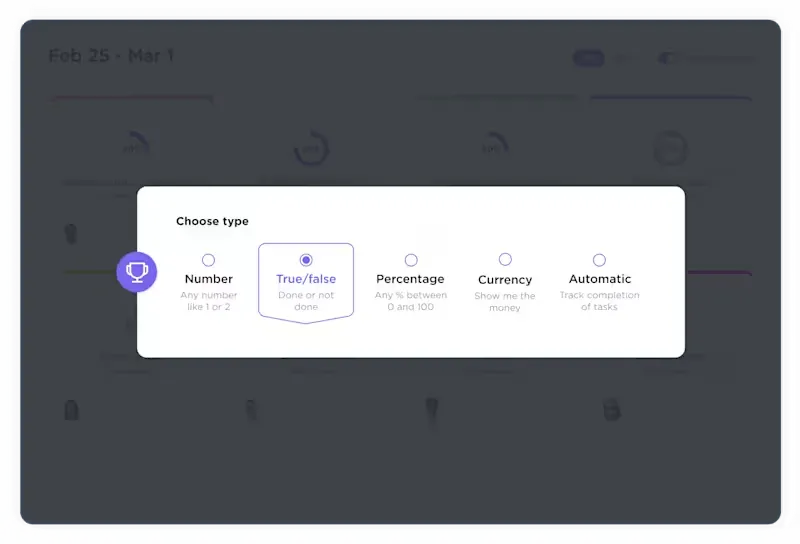 Obiettivi veri e falsi in ClickUp Goals