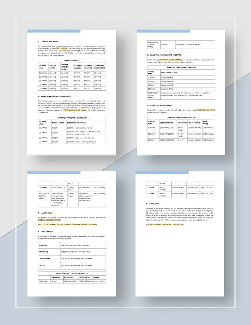 Modelo de análise competitiva: Modelos de análise da concorrência Google Docs
