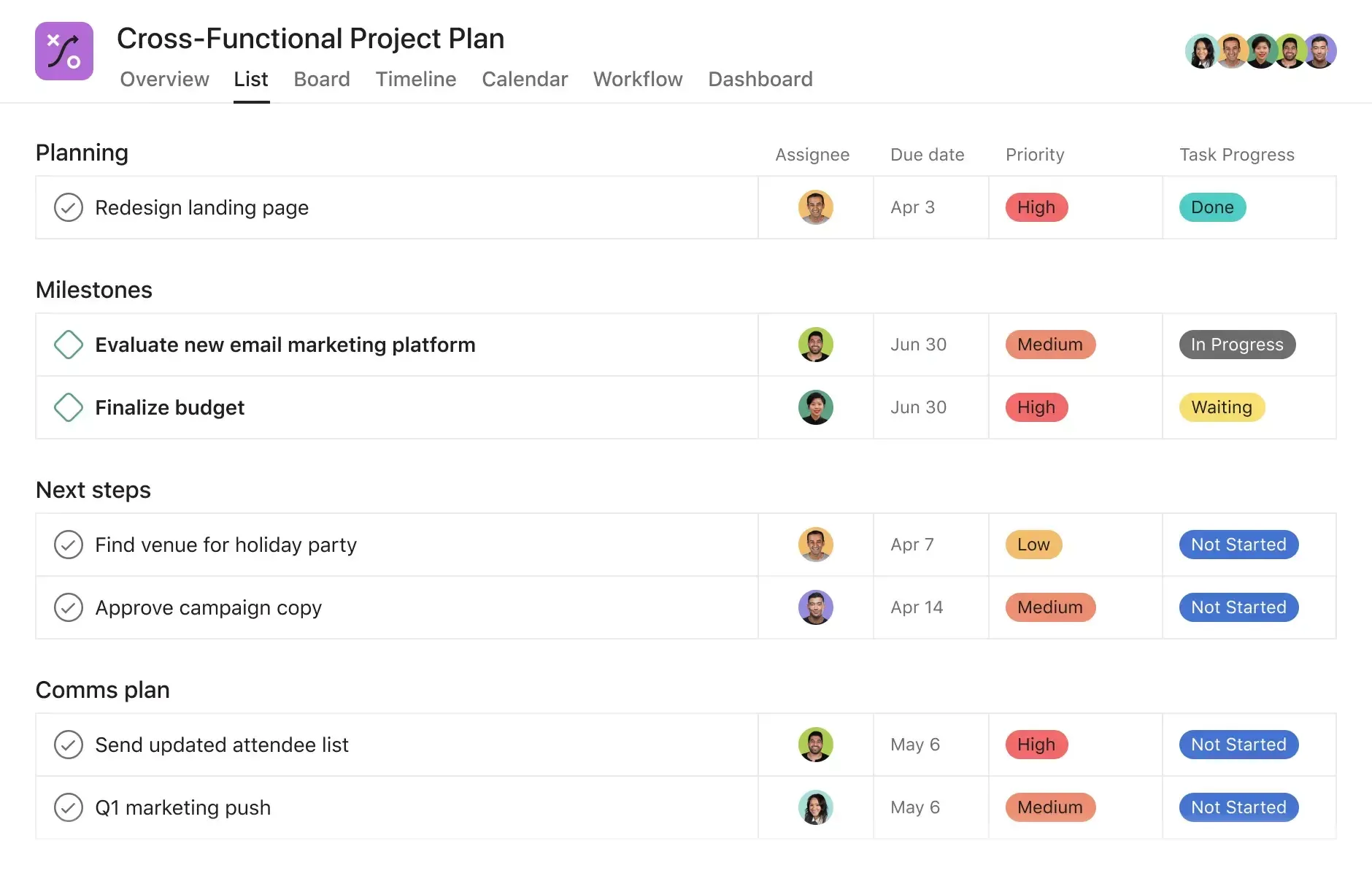 Asana (الأفضل لإدارة سير العمل وتتبع المهام)