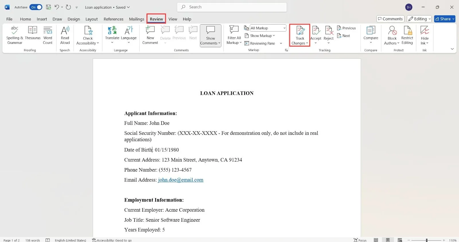 ติดตามการเปลี่ยนแปลงใน Word