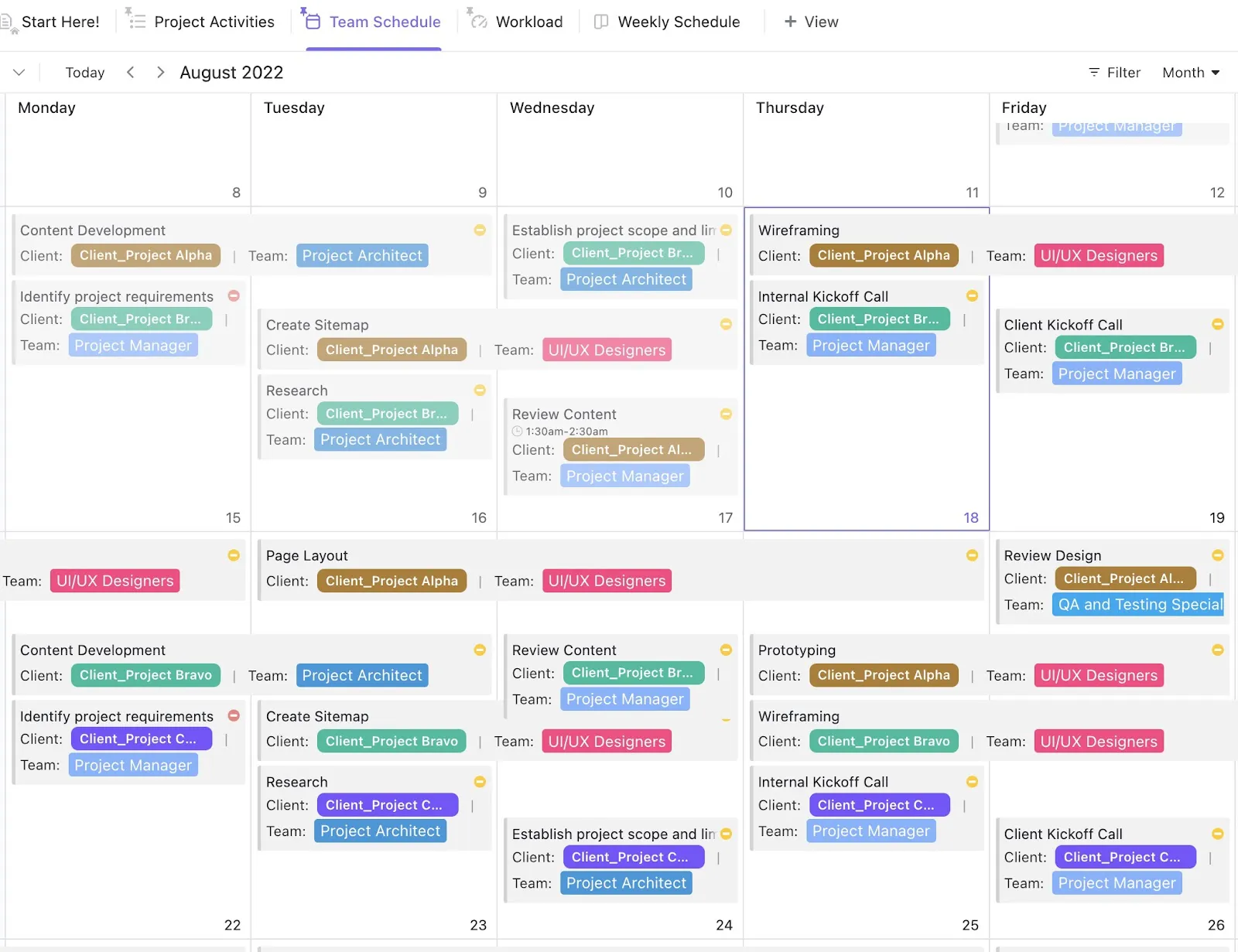 ClickUp-mall för teamets schema