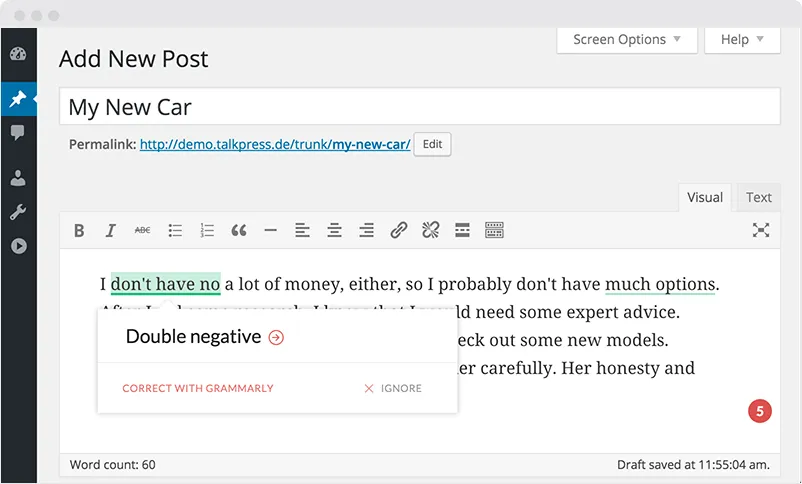 Screenshot von Grammarly