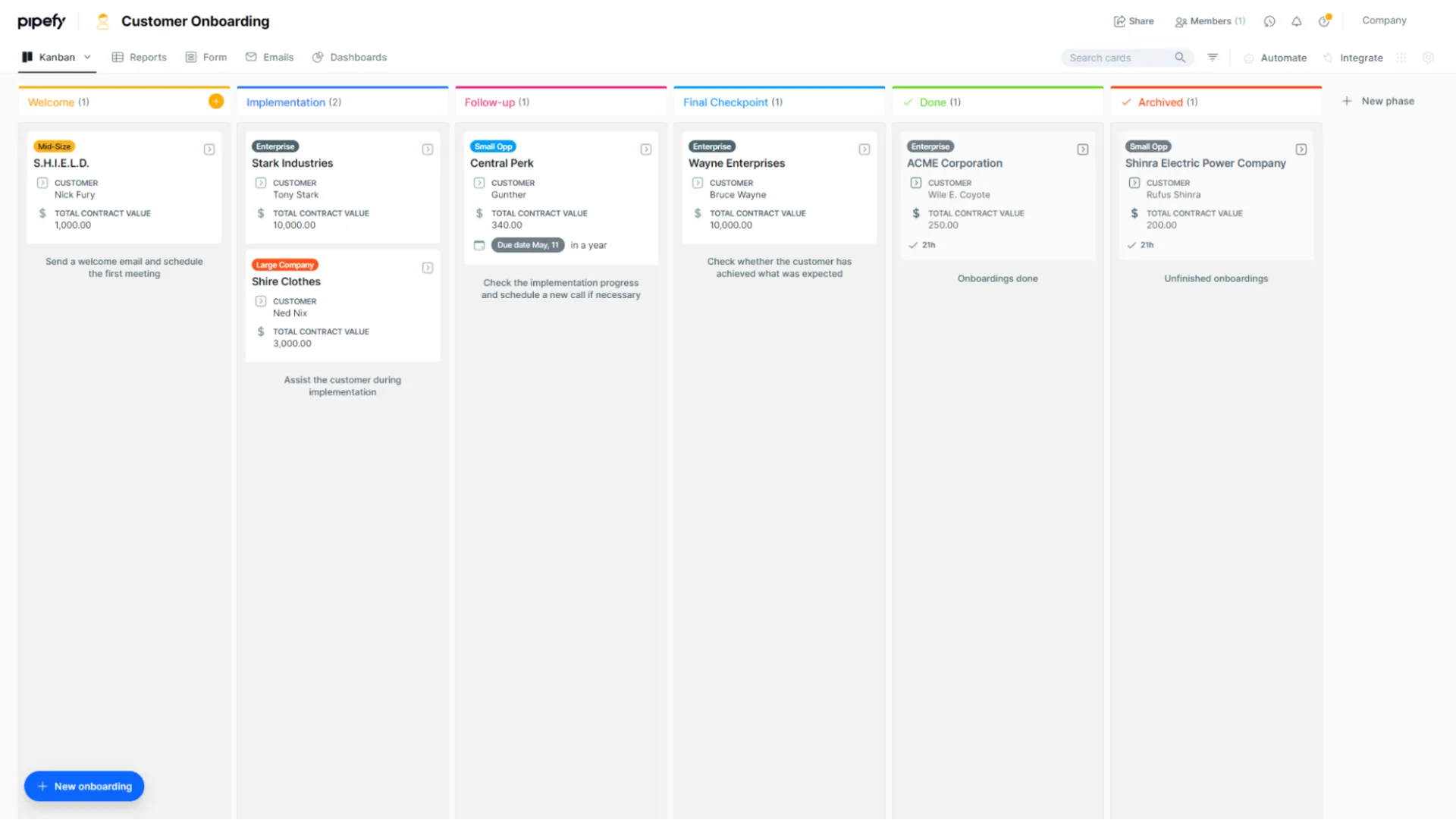 Sjabloon voor het onboarden van klanten door Pipefy: Sjabloon voor het onboarden van clients