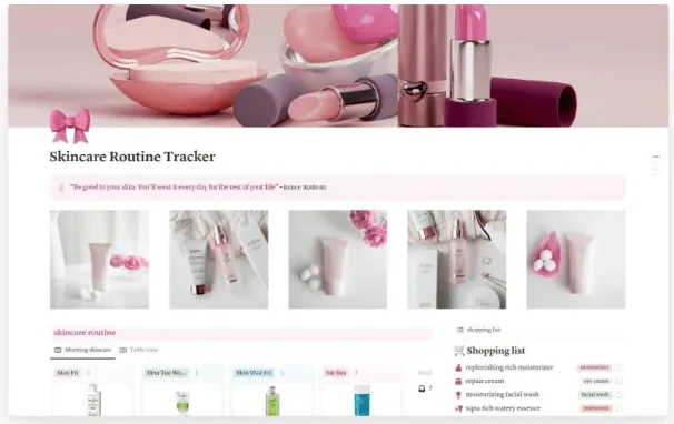 Template Pelacak Rutinitas Perawatan Kulit dengan Estetika Pink