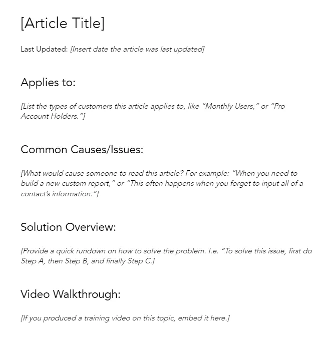Mẫu bài viết cơ sở kiến thức của Hubspot