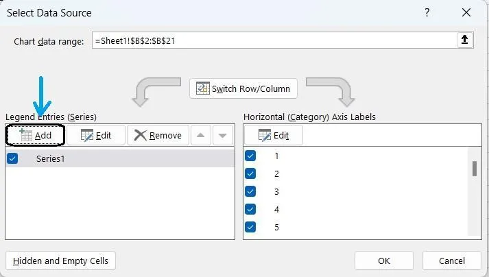 Selecione Dados no menu de contexto do controle no Excel.