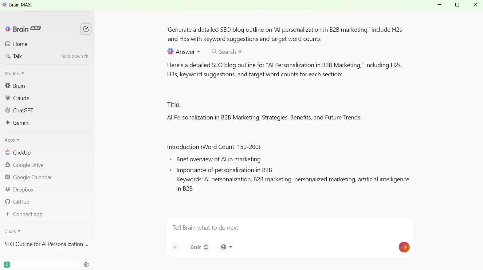 ClickUp Brain MAX: Det bästa AI-verktyget för att generera människoliknande text med sömlös integration i Google Drive.