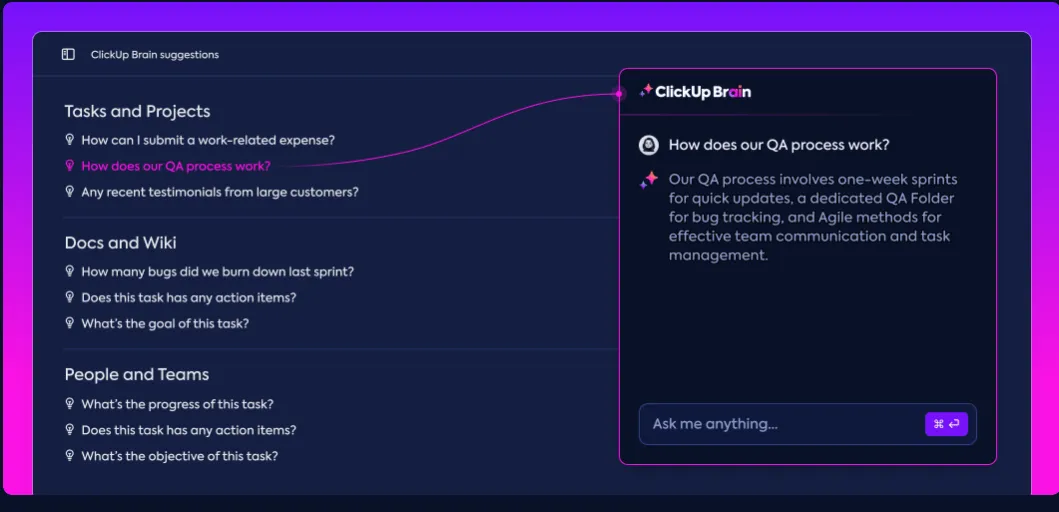 Jak provést analýzu úkolů pomocí Získejte poznatky z dat shromážděných pomocí ClickUp Brain