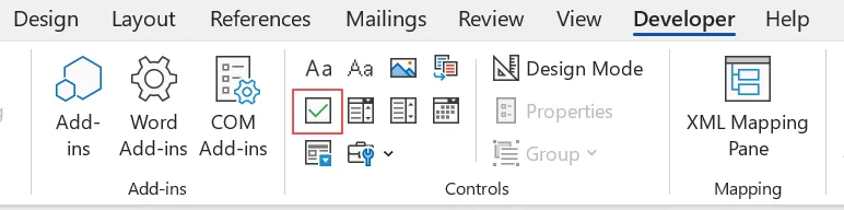 Kontrollruta för innehållskontroll i MS Word