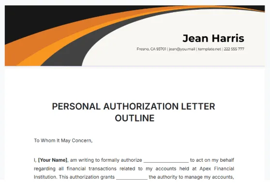 Modèle de lettre d'autorisation personnelle par Template.net