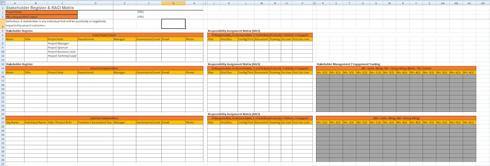 Modello Excel per la mappatura degli stakeholder Register &amp; RACI Matrix di Templatelab