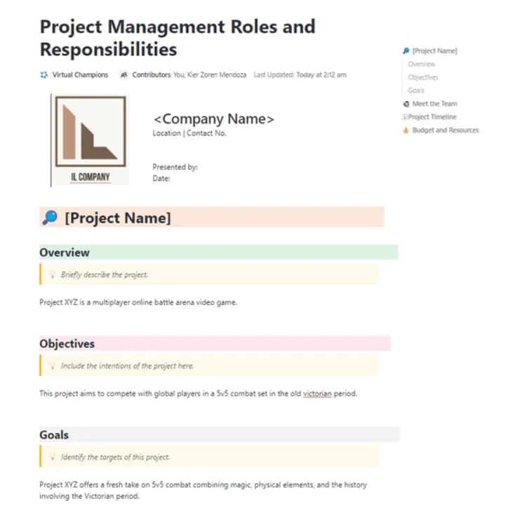 Die ClickUp-Vorlage für Rollen und Verantwortlichkeiten im Projektmanagement