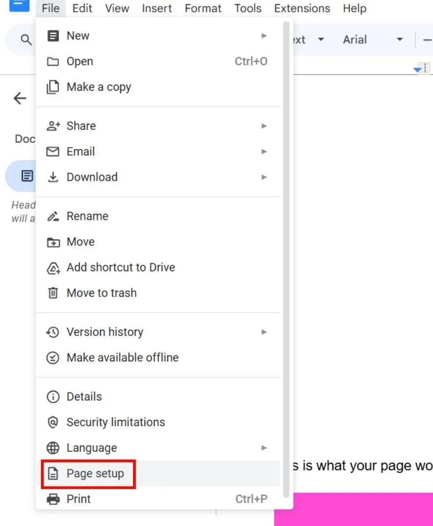 Option de fichier : comment supprimer un saut de page dans Google Docs