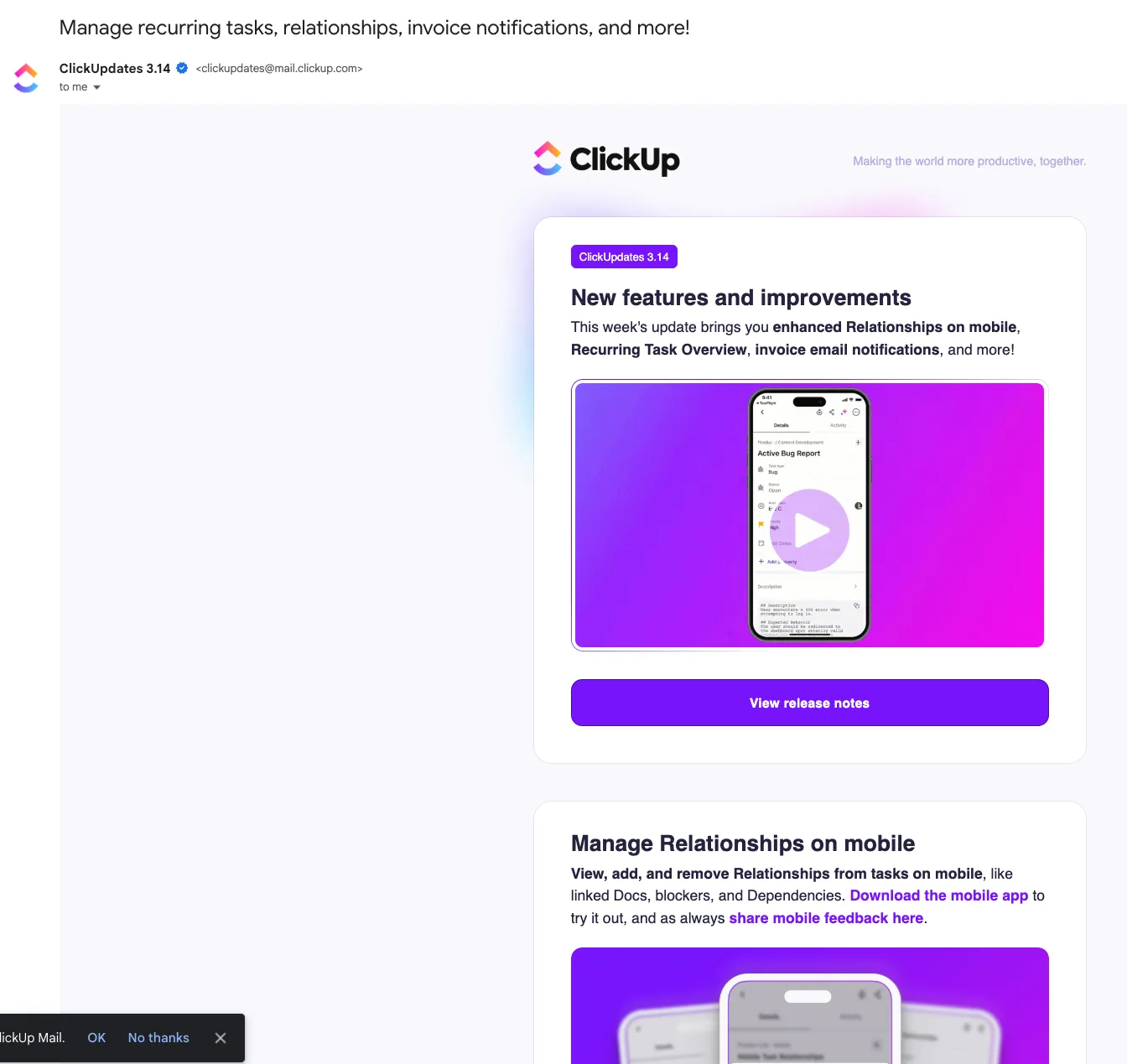 Journal des modifications ClickUpdates