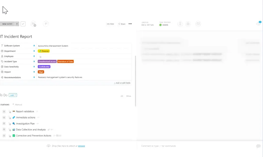Modello di rapporto sugli incidenti IT di ClickUp