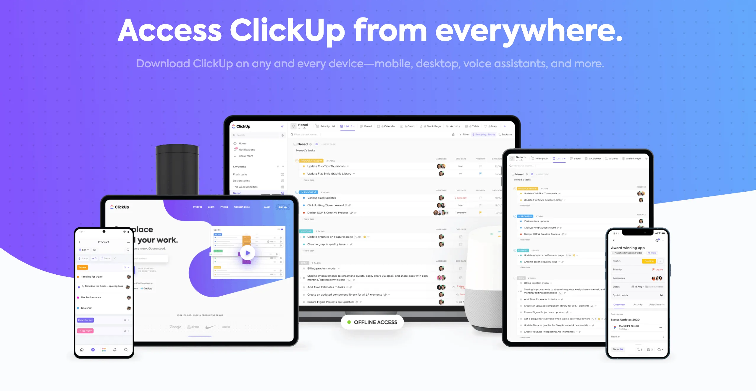 Tải xuống ClickUp và truy cập trên mọi thiết bị, mọi lúc mọi nơi