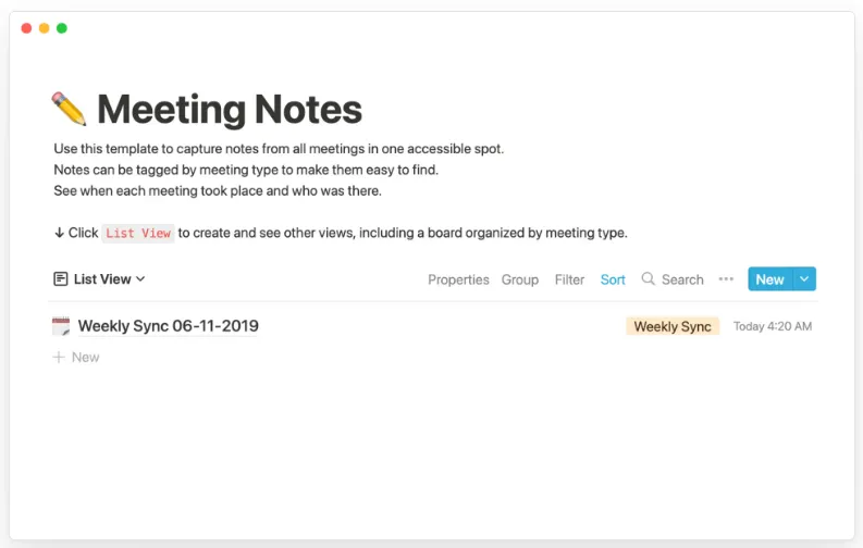 قالب ملاحظات اجتماعات التسويق من Notion
