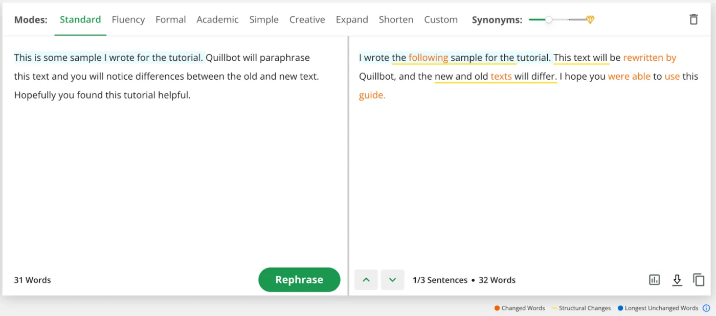penghitung kata AI: QuillBot: Terbaik untuk paraphrasing dan ringkasan yang didukung AI