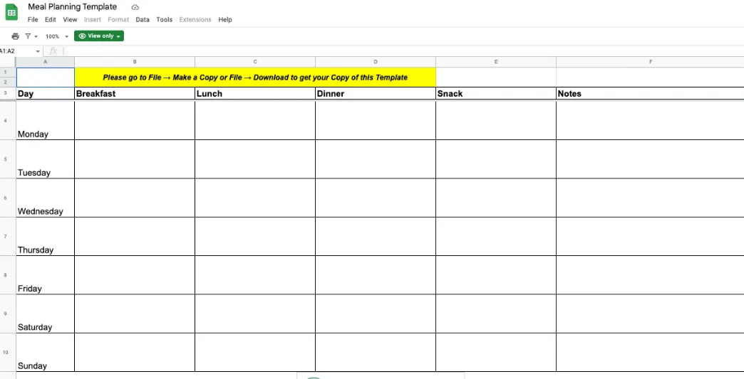 Modèle de planification des repas Google Sheets par Ultimate Meal Plans