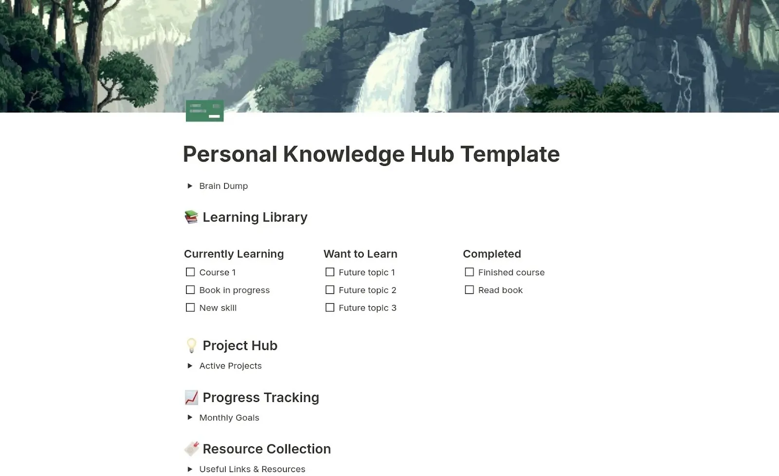 Modello Notion per la gestione delle conoscenze personali: hub centralizzato per archiviare note, idee e ricerche per un facile accesso