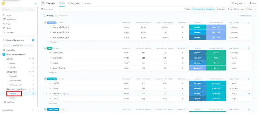ClickUp-Vorlage für das Finanzmanagement