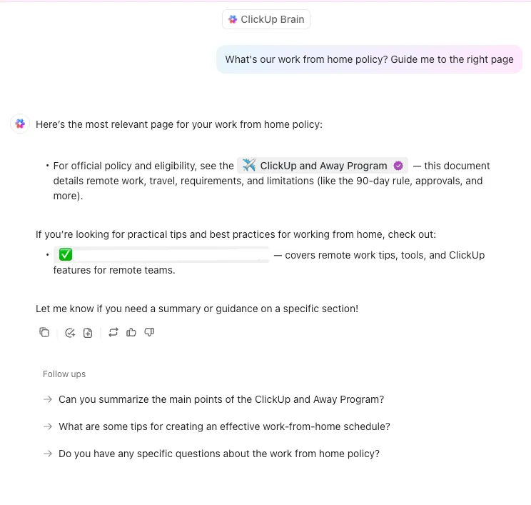นโยบายการค้นหาสมองของ ClickUp